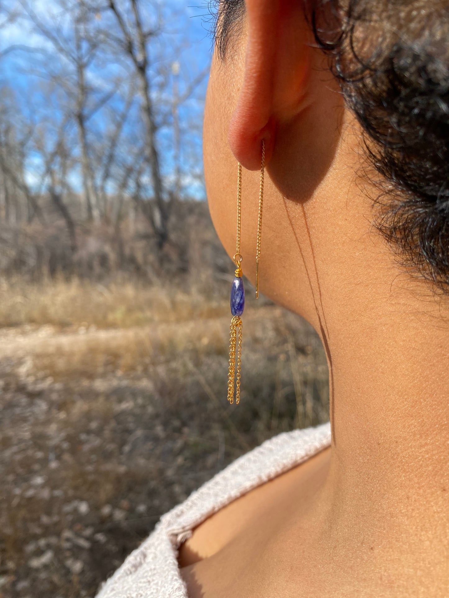 Wildflower Sapphire threaded earrings